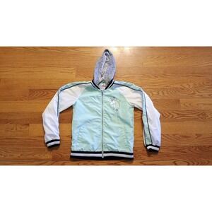 Justice Kids Unicorn Windbreaker Jacket Hooded Mint Green White Size 12‎ 14